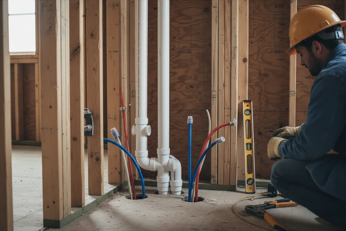Drain and supply rough-in during Sump Pump Repair in Maple Heights